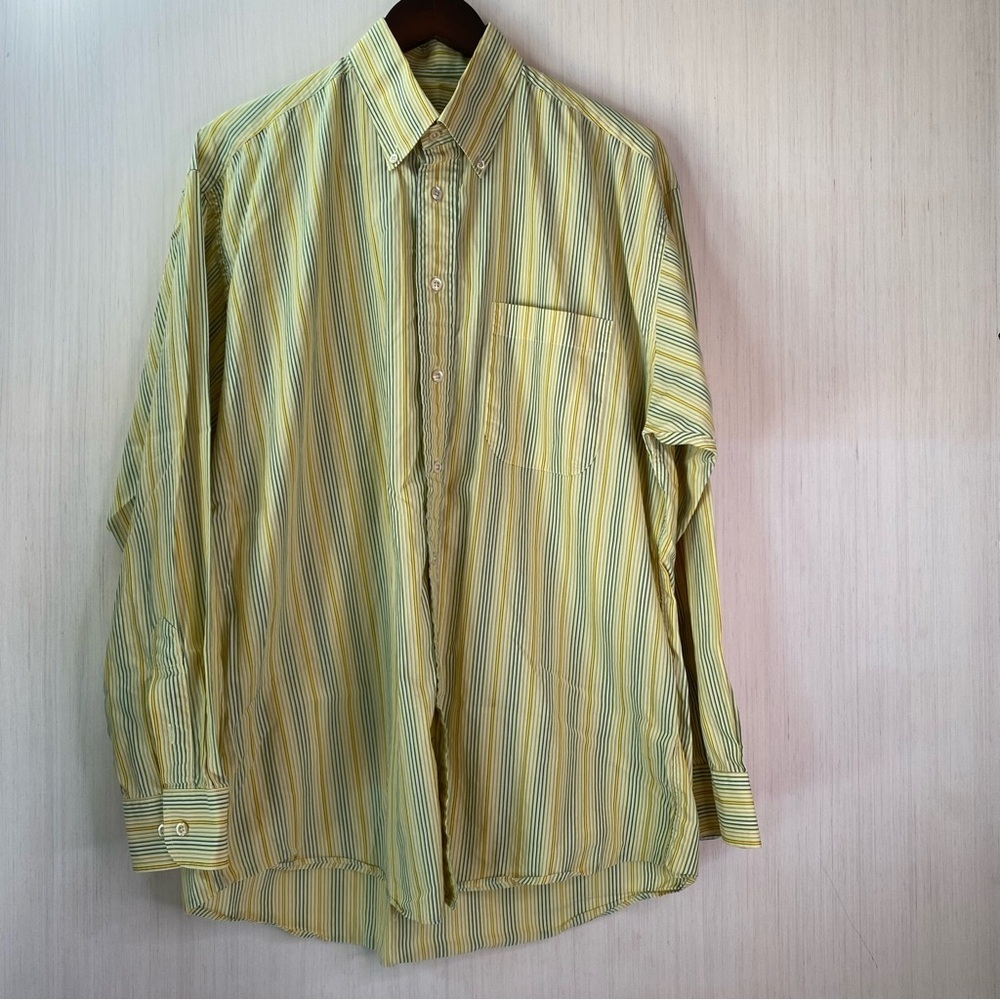 Burberry London Men’s Long Sleeve Button-Up Casual Yellow Stripe Size Large